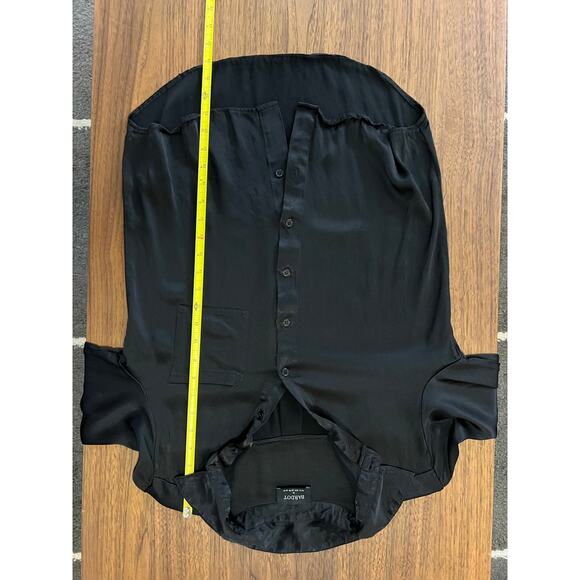 Bardot Lena Satin Shirt Blouse Long Sleeve In Black Size Medium - Picture 5 of 6